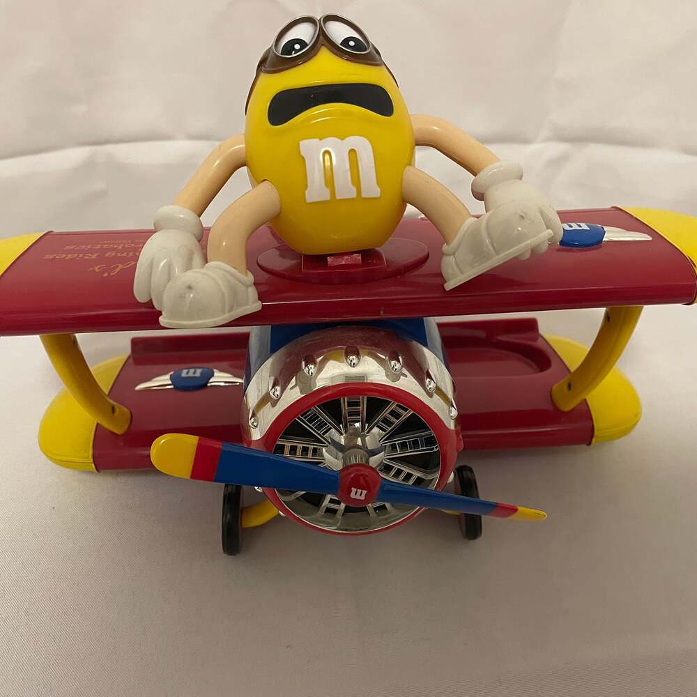 M&M's Aviator Barnstorming Plane Collectible Candy Dispenser Red Yellow Toy‎